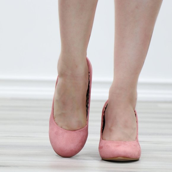 Low Wedge Heel Mauve Faux Suede Round Toe - Picture 9 of 11